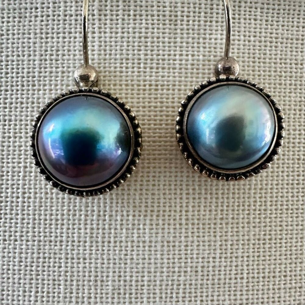 Sterling Silver Artisan Earrings w/ Dyed Freshwater Pearls - Merav Indonesia 925
